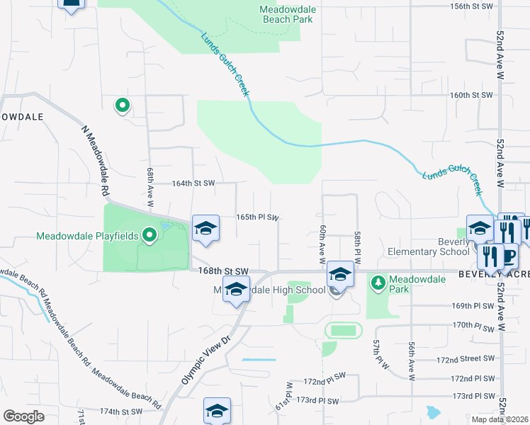 map of restaurants, bars, coffee shops, grocery stores, and more near 6212 165th Place Southwest in Lynnwood