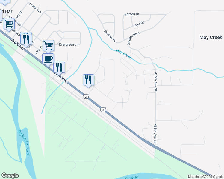 map of restaurants, bars, coffee shops, grocery stores, and more near 247 19th Street in Gold Bar