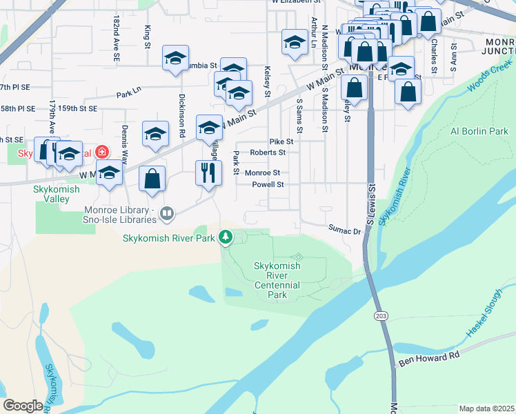 map of restaurants, bars, coffee shops, grocery stores, and more near 618 Powell Street in Monroe