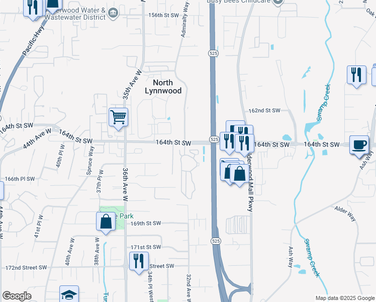 map of restaurants, bars, coffee shops, grocery stores, and more near 3116 164th Street Southwest in Lynnwood