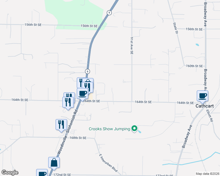 map of restaurants, bars, coffee shops, grocery stores, and more near 8815 164th Street Southeast in Snohomish