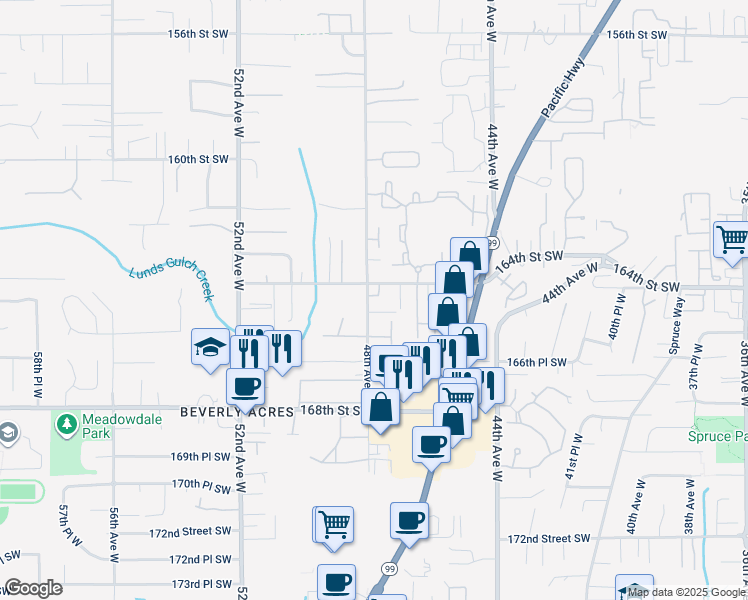 map of restaurants, bars, coffee shops, grocery stores, and more near 16415 48th Avenue West in Edmonds