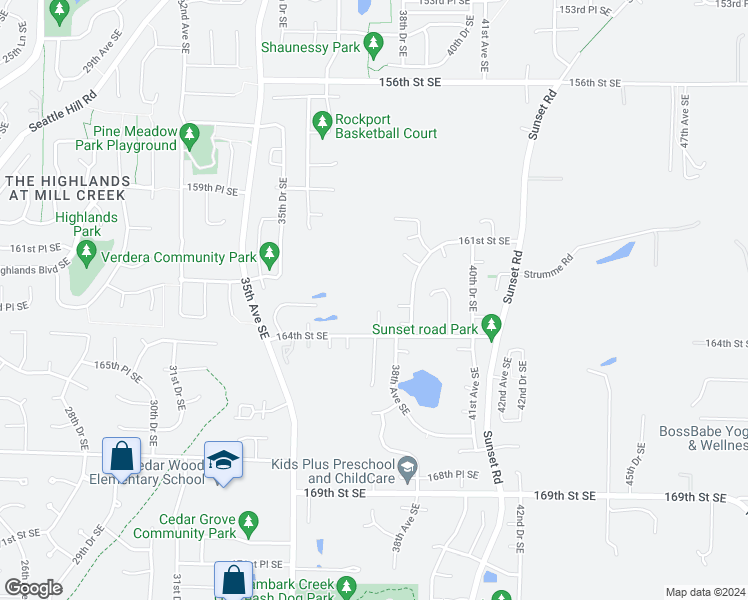 map of restaurants, bars, coffee shops, grocery stores, and more near 16302 37th Drive Southeast in Bothell