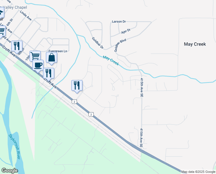 map of restaurants, bars, coffee shops, grocery stores, and more near 41117 May Ct in Gold Bar