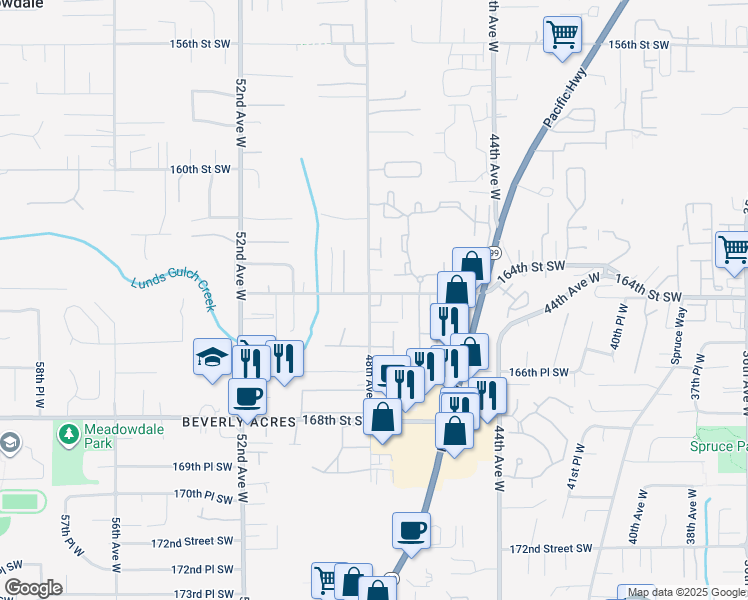 map of restaurants, bars, coffee shops, grocery stores, and more near 16415 48th Avenue West in Edmonds