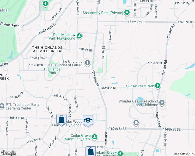 map of restaurants, bars, coffee shops, grocery stores, and more near 16228 35th Park Southeast in Snohomish