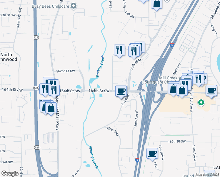 map of restaurants, bars, coffee shops, grocery stores, and more near 16328a 22nd Avenue West in Lynnwood