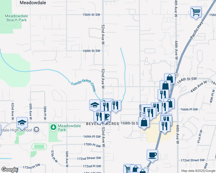 map of restaurants, bars, coffee shops, grocery stores, and more near 5106 164th Street Southwest in Edmonds