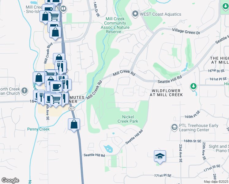 map of restaurants, bars, coffee shops, grocery stores, and more near 16338 17th Avenue Southeast in Mill Creek