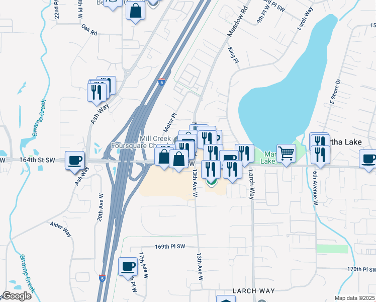 map of restaurants, bars, coffee shops, grocery stores, and more near 1233 164th Street Southwest in Lynnwood