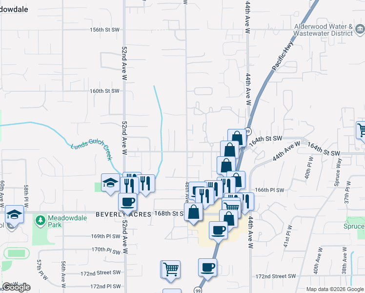 map of restaurants, bars, coffee shops, grocery stores, and more near 16415 48th Avenue West in Edmonds