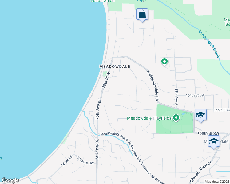 map of restaurants, bars, coffee shops, grocery stores, and more near 7404 164th Street Southwest in Edmonds