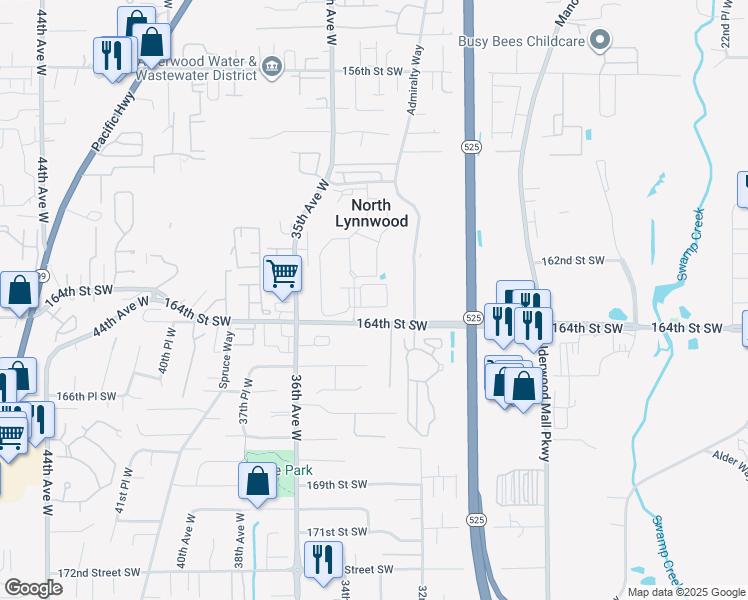 map of restaurants, bars, coffee shops, grocery stores, and more near 3305 164th Street Southwest in Lynnwood