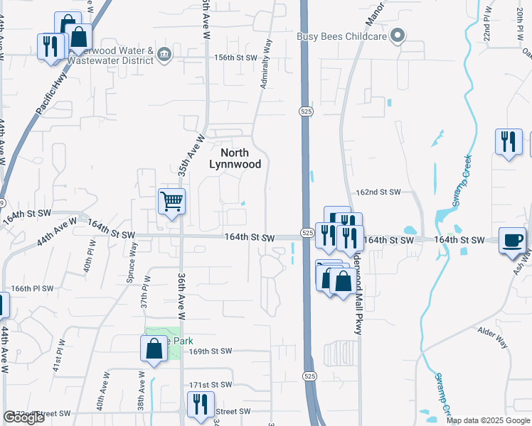 map of restaurants, bars, coffee shops, grocery stores, and more near 3223 164th Street Southwest in Lynnwood