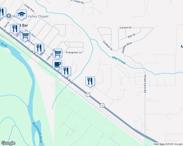 map of restaurants, bars, coffee shops, grocery stores, and more near 1502 Elizabeth Lane in Gold Bar