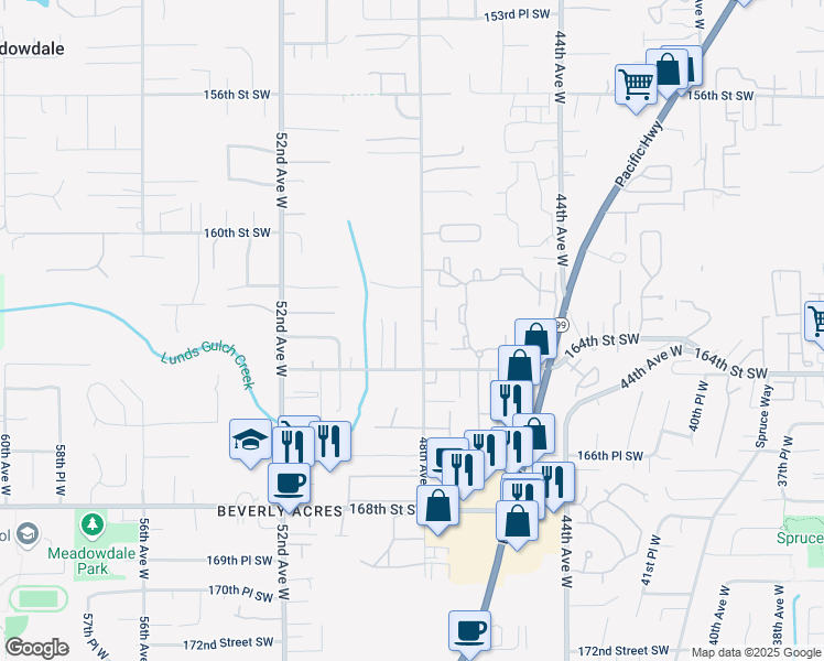 map of restaurants, bars, coffee shops, grocery stores, and more near 16212 48th Avenue West in Edmonds