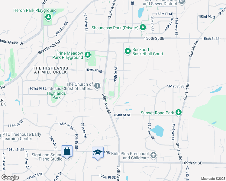 map of restaurants, bars, coffee shops, grocery stores, and more near 16113 35th Avenue Southeast in Bothell