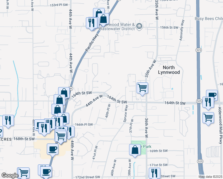 map of restaurants, bars, coffee shops, grocery stores, and more near 4025 164th Street Southwest in Lynnwood