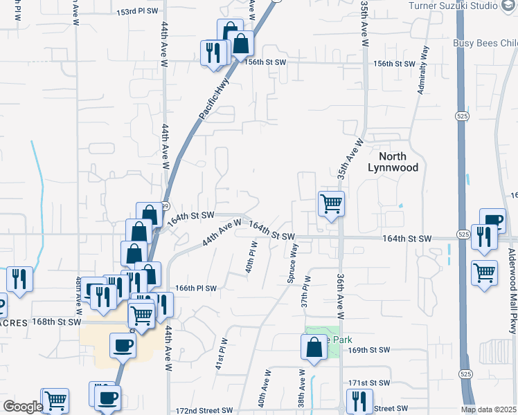map of restaurants, bars, coffee shops, grocery stores, and more near 4025 164th Street Southwest in Lynnwood