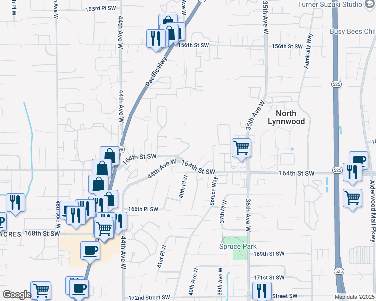 map of restaurants, bars, coffee shops, grocery stores, and more near 4025 164th Street Southwest in Lynnwood
