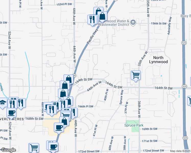 map of restaurants, bars, coffee shops, grocery stores, and more near 4111 164th Street Southwest in Lynnwood