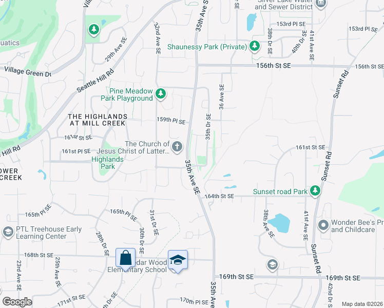 map of restaurants, bars, coffee shops, grocery stores, and more near 16113 35th Avenue Southeast in Bothell