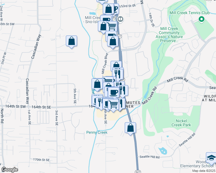 map of restaurants, bars, coffee shops, grocery stores, and more near 16232 Bothell Everett Highway in Mill Creek