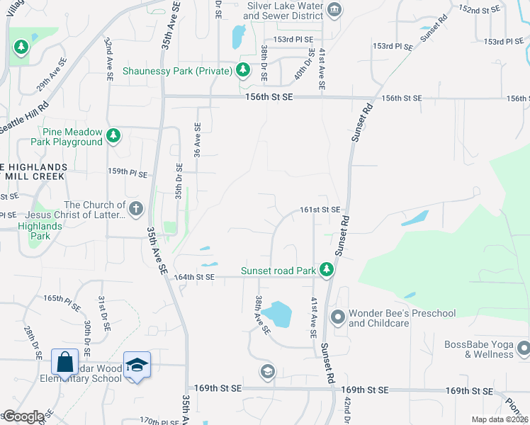 map of restaurants, bars, coffee shops, grocery stores, and more near 3811 161st Place Southeast in Bothell
