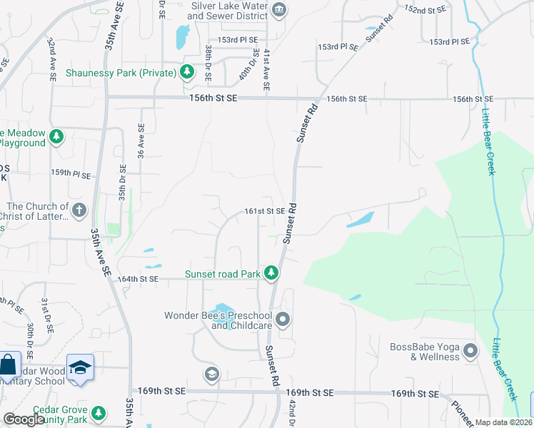 map of restaurants, bars, coffee shops, grocery stores, and more near 4116 161st Street Southeast in Bothell