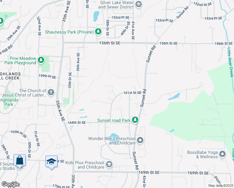 map of restaurants, bars, coffee shops, grocery stores, and more near 16107 39th Avenue Southeast in Bothell