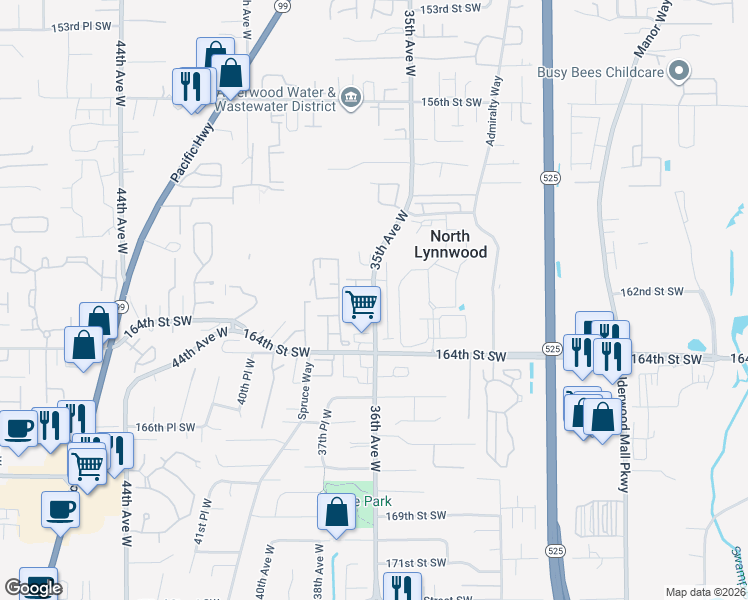 map of restaurants, bars, coffee shops, grocery stores, and more near 16333 36th Avenue West in Lynnwood