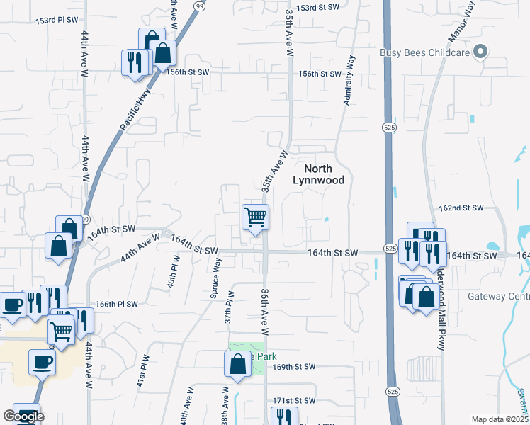 map of restaurants, bars, coffee shops, grocery stores, and more near 16333 36th Avenue West in Lynnwood
