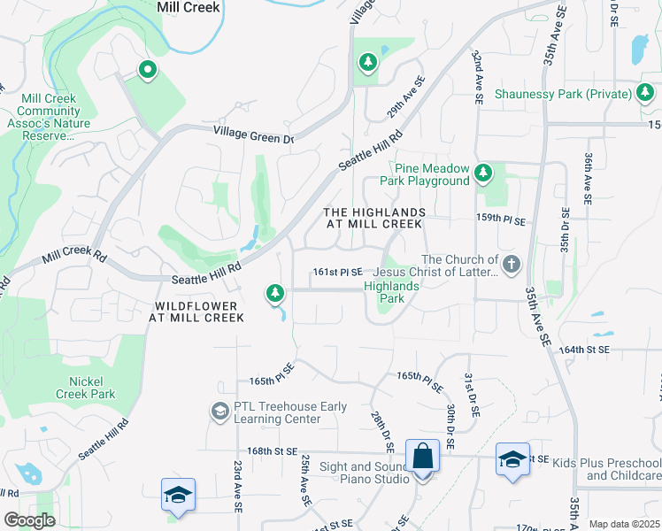 map of restaurants, bars, coffee shops, grocery stores, and more near 2607 161st Place Southeast in Mill Creek