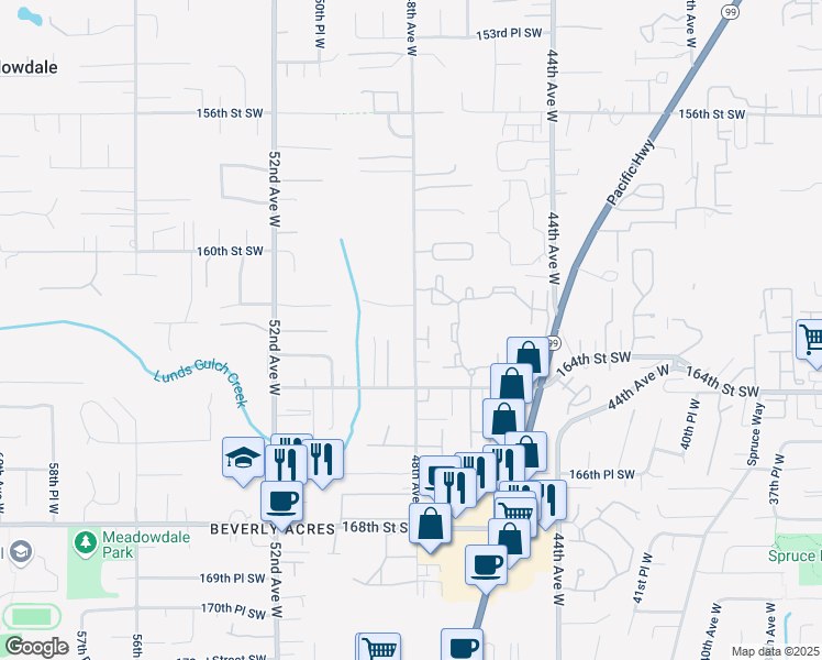 map of restaurants, bars, coffee shops, grocery stores, and more near 16223 48th Avenue West in Edmonds