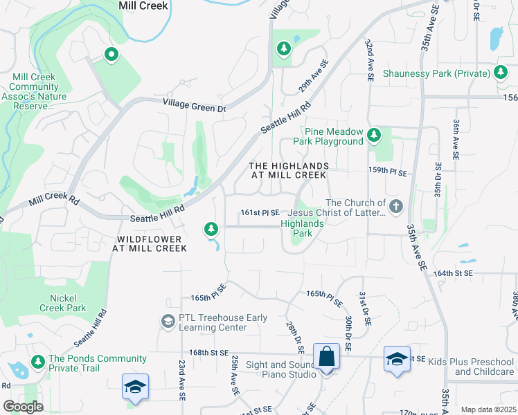 map of restaurants, bars, coffee shops, grocery stores, and more near 2607 161st Place Southeast in Mill Creek