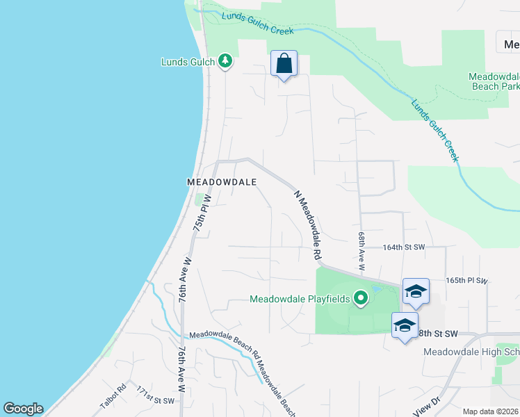 map of restaurants, bars, coffee shops, grocery stores, and more near 16236 72nd Avenue West in Edmonds