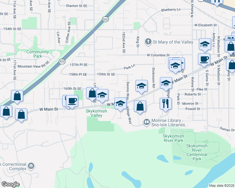 map of restaurants, bars, coffee shops, grocery stores, and more near 174 Countryman Drive in Monroe