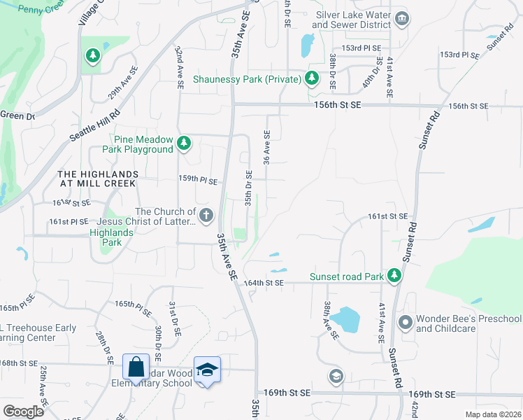 map of restaurants, bars, coffee shops, grocery stores, and more near 16107 35th Drive Southeast in Bothell