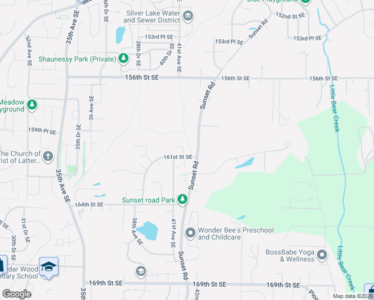 map of restaurants, bars, coffee shops, grocery stores, and more near 4116 161st Street Southeast in Bothell