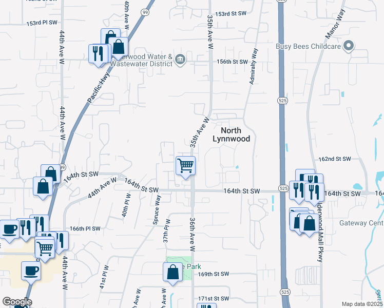 map of restaurants, bars, coffee shops, grocery stores, and more near 16333 36th Avenue West in Lynnwood