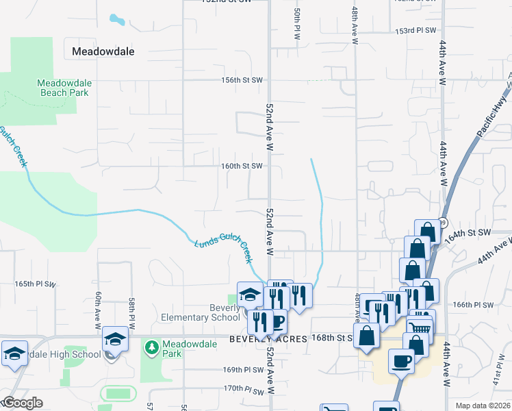 map of restaurants, bars, coffee shops, grocery stores, and more near 5200 162nd Place Southwest in Edmonds
