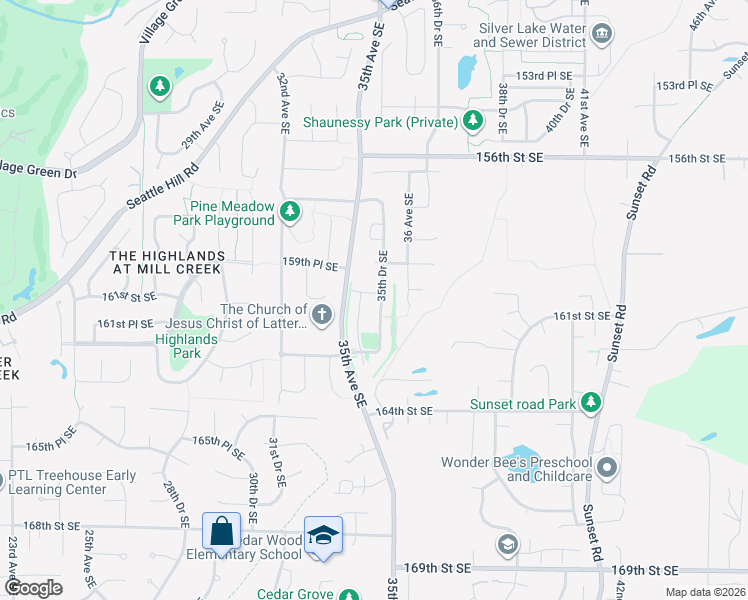 map of restaurants, bars, coffee shops, grocery stores, and more near 16113 35th Avenue Southeast in Bothell