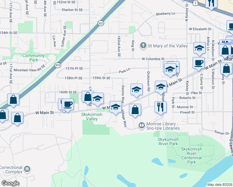 map of restaurants, bars, coffee shops, grocery stores, and more near 1201 Pattison PL in Monroe