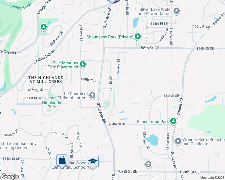 map of restaurants, bars, coffee shops, grocery stores, and more near 15921 35th Drive Southeast in Bothell