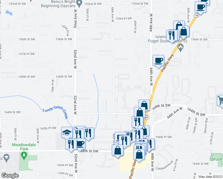 map of restaurants, bars, coffee shops, grocery stores, and more near 4803 161st Place Southwest in Edmonds