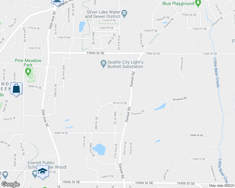 map of restaurants, bars, coffee shops, grocery stores, and more near 4023 160th Place Southeast in Bothell