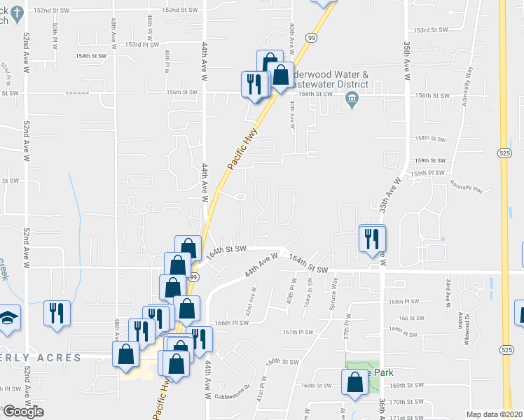 map of restaurants, bars, coffee shops, grocery stores, and more near 4111 164th Street Southwest in Lynnwood