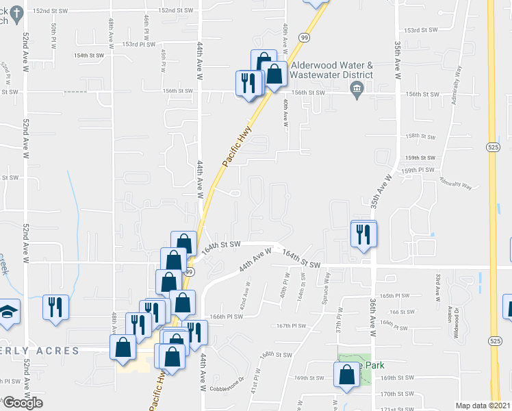 map of restaurants, bars, coffee shops, grocery stores, and more near 4111 164th Street Southwest in Lynnwood