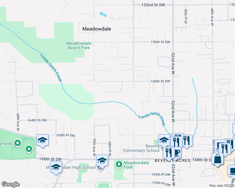 map of restaurants, bars, coffee shops, grocery stores, and more near 15921 60th Avenue West in Edmonds