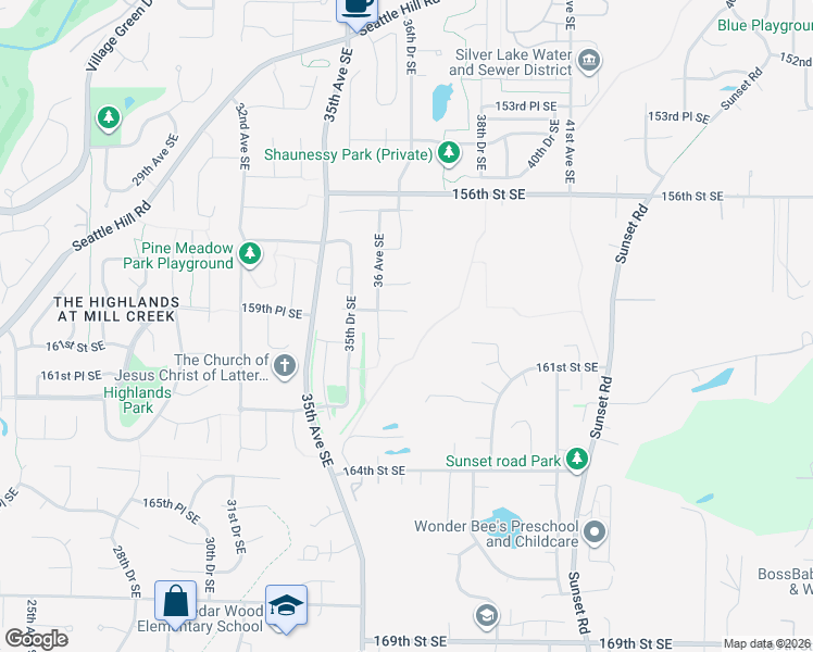 map of restaurants, bars, coffee shops, grocery stores, and more near 3610 159th Place Southeast in Mill Creek